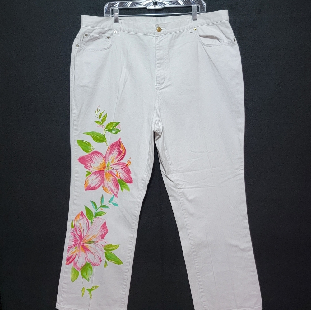 Ralph Lauren Lauren Jeans Company Plus Size White‎ Floral Jeans Size 20W. #720